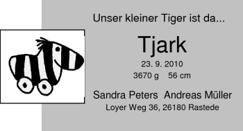 Babyanzeige von Tjark  von Nordwest-Zeitung