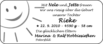 Babyanzeige von Rieke  von Nordwest-Zeitung
