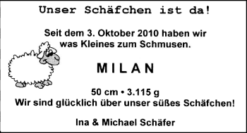 Babyanzeige von Milan Schäfer von Nordwest-Zeitung