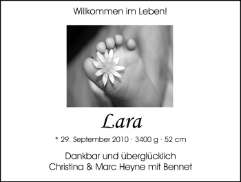 Babyanzeige von Lara  von Nordwest-Zeitung
