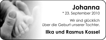 Babyanzeige von Johanna Kossel von Nordwest-Zeitung