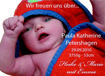Babyanzeige von Paula Petershagen von Nordwest-Zeitung