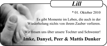Babyanzeige von Lill Dunker von Nordwest-Zeitung