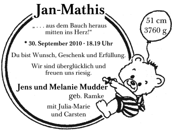 Babyanzeige von Jan-Mathis  von Nordwest-Zeitung