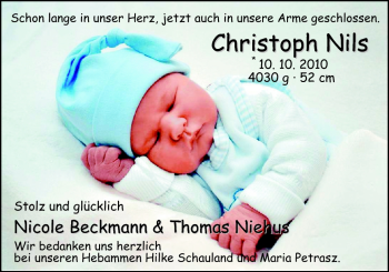 Babyanzeige von Christoph Nils  von Nordwest-Zeitung