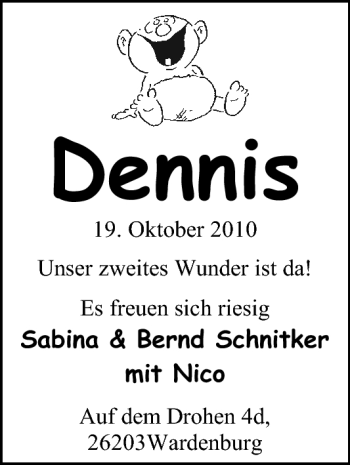 Babyanzeige von Nico  von Nordwest-Zeitung