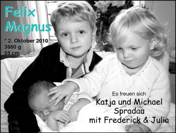 Babyanzeige von Felix Magnus Spradau von Nordwest-Zeitung