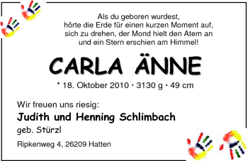 Babyanzeige von Carla Änne  von Nordwest-Zeitung