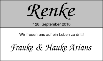 Babyanzeige von Renke  von Nordwest-Zeitung