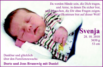Babyanzeige von Svenja Brunswig von Nordwest-Zeitung