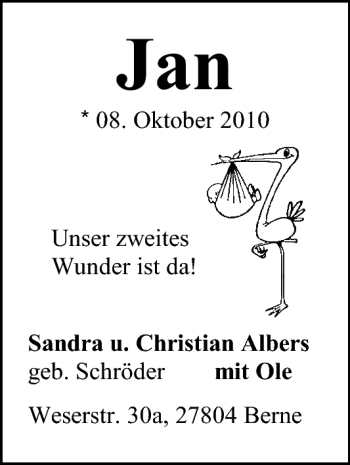 Babyanzeige von Jan  von Nordwest-Zeitung
