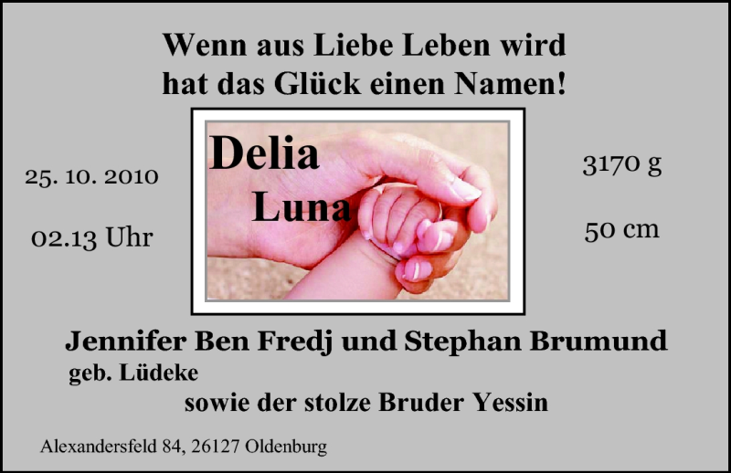 Anzeige für Delia Luna  vom 06.11.2010 aus Nordwest-Zeitung