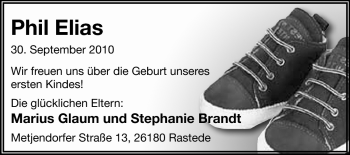 Babyanzeige von Phil Elias  von Nordwest-Zeitung