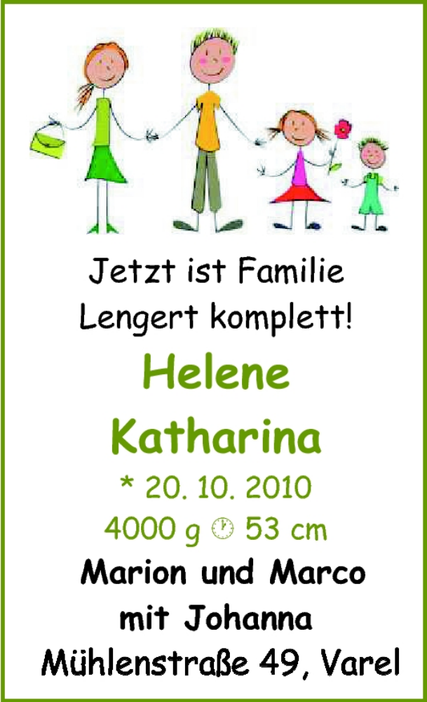 Anzeige für Helene Katharina Lengert vom 06.11.2010 aus Nordwest-Zeitung