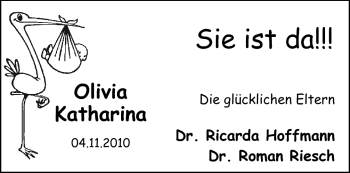 Babyanzeige von Olivia Katharina  von Nordwest-Zeitung
