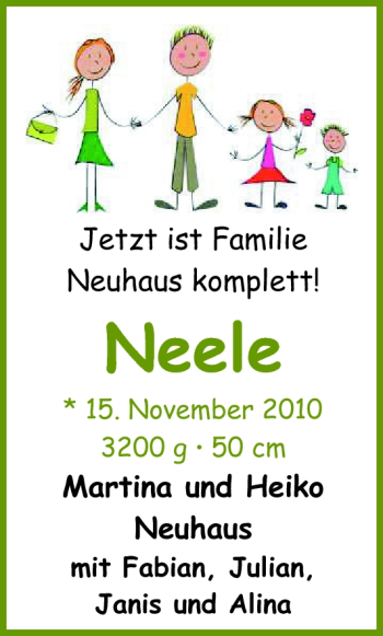 Babyanzeige von Neele Neuhaus von Nordwest-Zeitung