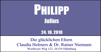 Babyanzeige von Philipp  von Nordwest-Zeitung