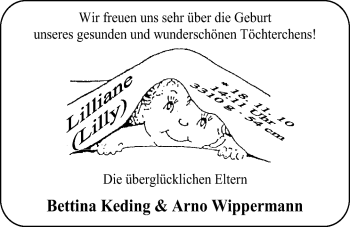 Babyanzeige von Lilliane  von Nordwest-Zeitung
