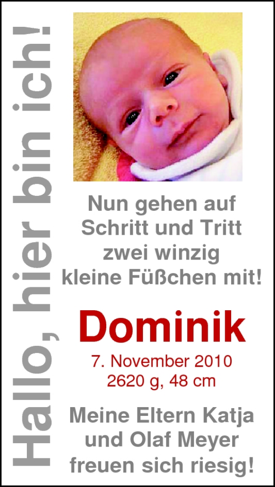 Anzeige für Dominik Meyer vom 04.12.2010 aus Nordwest-Zeitung
