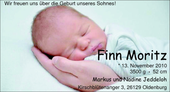 Babyanzeige von Finn Moritz  von Nordwest-Zeitung