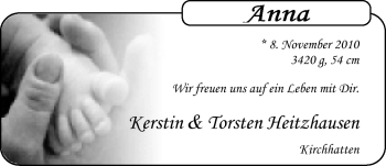 Babyanzeige von Anna  von Nordwest-Zeitung