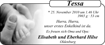 Babyanzeige von Tessa  von Nordwest-Zeitung