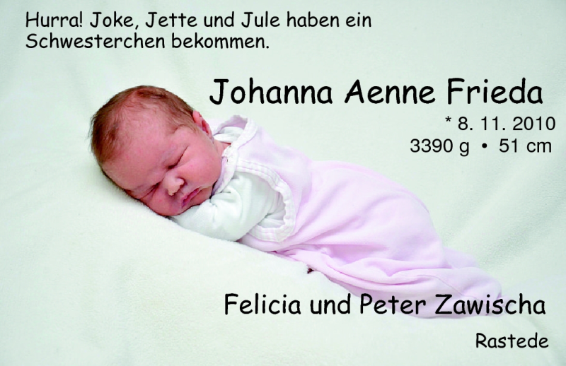 Anzeige für Johanna Aenne Frieda Zawischa vom 04.12.2010 aus Nordwest-Zeitung