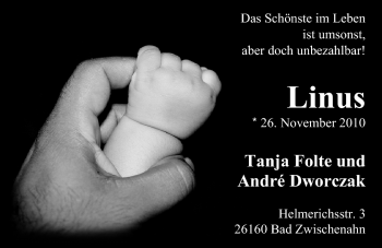 Babyanzeige von Linus  von Nordwest-Zeitung