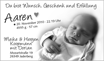 Babyanzeige von Aaren  von Nordwest-Zeitung