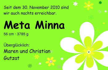 Babyanzeige von Meta Minna Gutzat von Nordwest-Zeitung