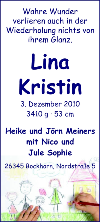 Babyanzeige von Lina Kristin  von Nordwest-Zeitung