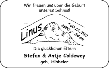 Babyanzeige von Linus Coldewey von Nordwest-Zeitung