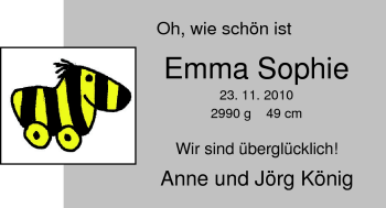 Babyanzeige von Emma Sophie König von Nordwest-Zeitung