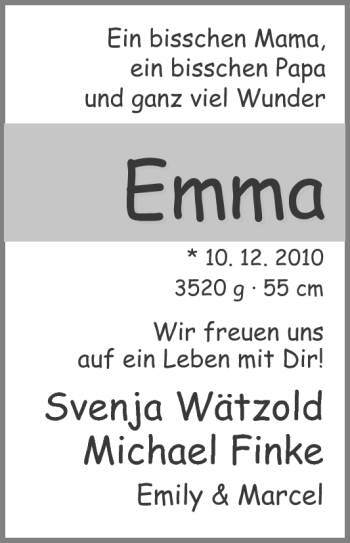 Babyanzeige von Emma  von Nordwest-Zeitung