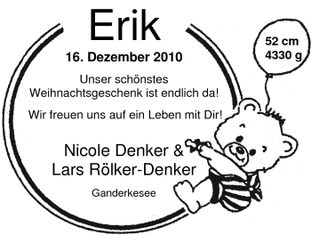 Babyanzeige von Erik  von Nordwest-Zeitung