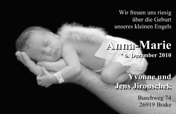 Babyanzeige von Anna-Marie Jirouschek von Nordwest-Zeitung