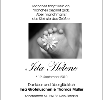 Babyanzeige von Ida Helene  von Nordwest-Zeitung