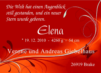 Babyanzeige von Elena Giebelhaus von Nordwest-Zeitung