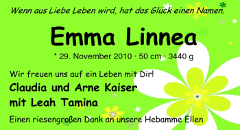 Babyanzeige von Emma Linnea  von Nordwest-Zeitung