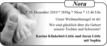Babyanzeige von Nora Little von Nordwest-Zeitung
