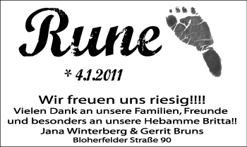 Babyanzeige von Rune  von Nordwest-Zeitung
