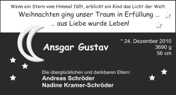 Babyanzeige von Ansgar Gustav  von Nordwest-Zeitung
