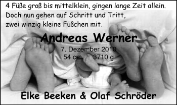 Babyanzeige von Andreas Werner  von Nordwest-Zeitung