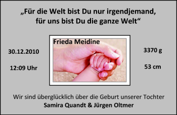 Babyanzeige von Frieda Meidine  von Nordwest-Zeitung