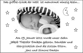 Babyanzeige von Jakob Theodor Emken von Nordwest-Zeitung