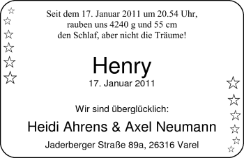 Babyanzeige von Henry  von Nordwest-Zeitung