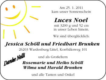 Babyanzeige von Luces Noel  von Nordwest-Zeitung