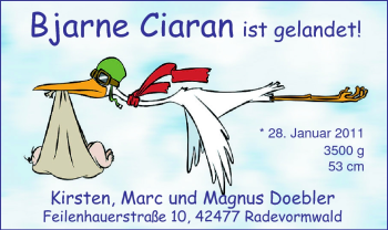 Babyanzeige von Bjarne Ciaran  von Nordwest-Zeitung