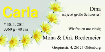 Babyanzeige von Carla  von Nordwest-Zeitung