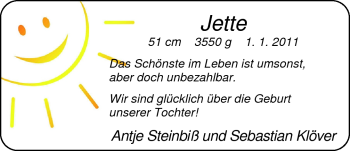 Babyanzeige von Jette  von Nordwest-Zeitung